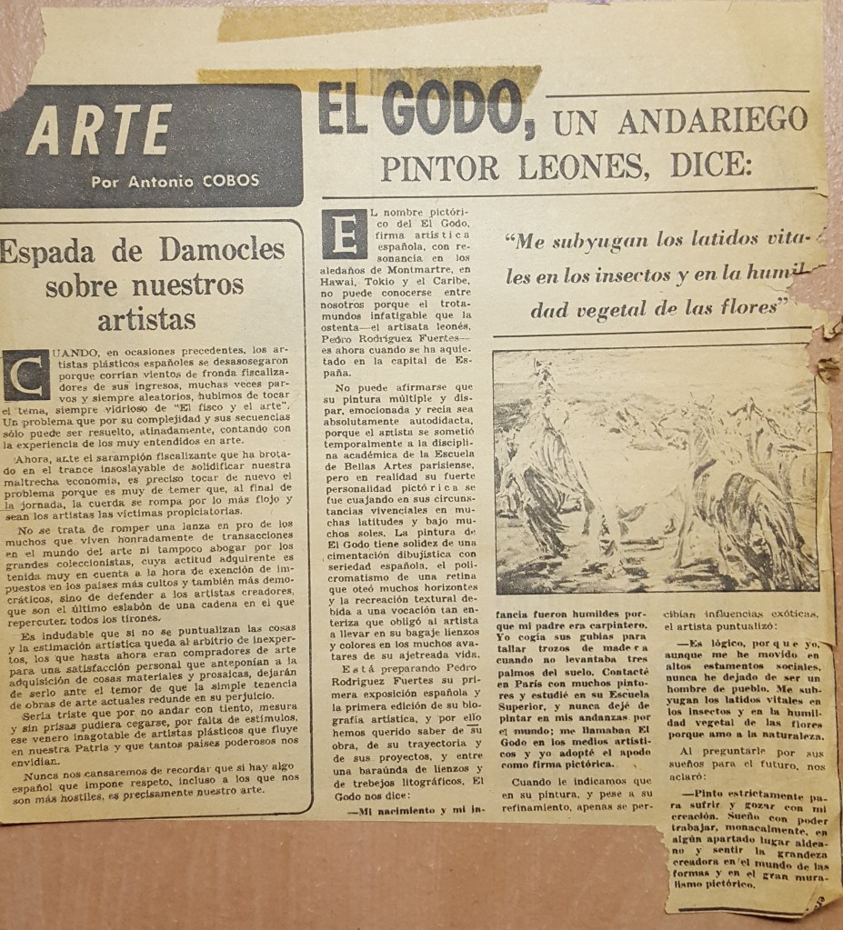 EL G[G]ODO, un andariego pintor leones, dice, newspaper clipping.