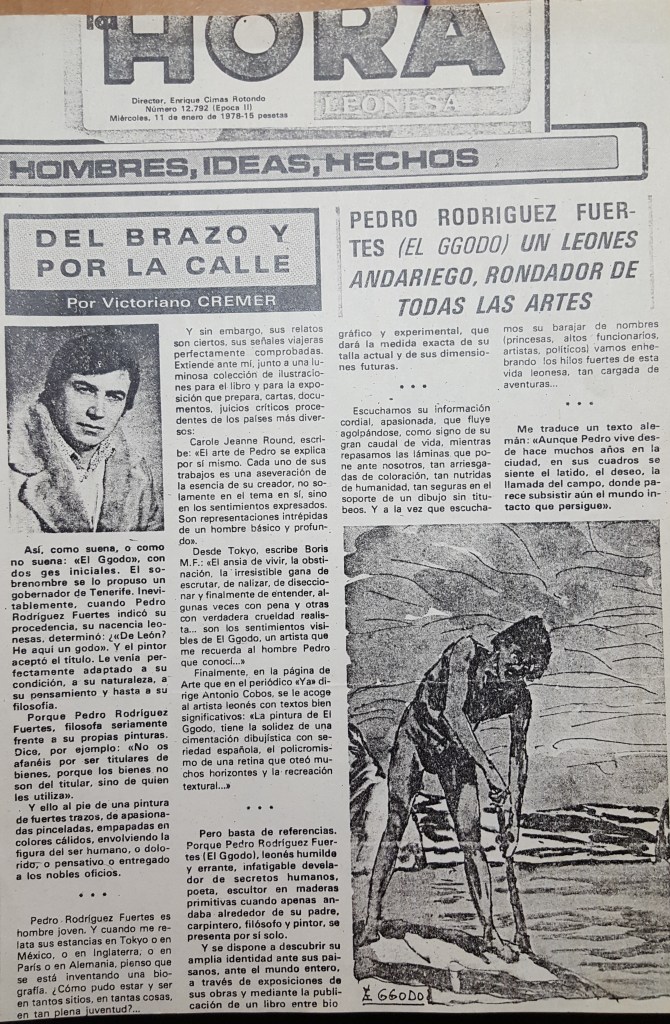 Pedro Rodriguez Fuertes (EL GGODO) un leones andariego, rondador de todas las artes, newspaper clipping.